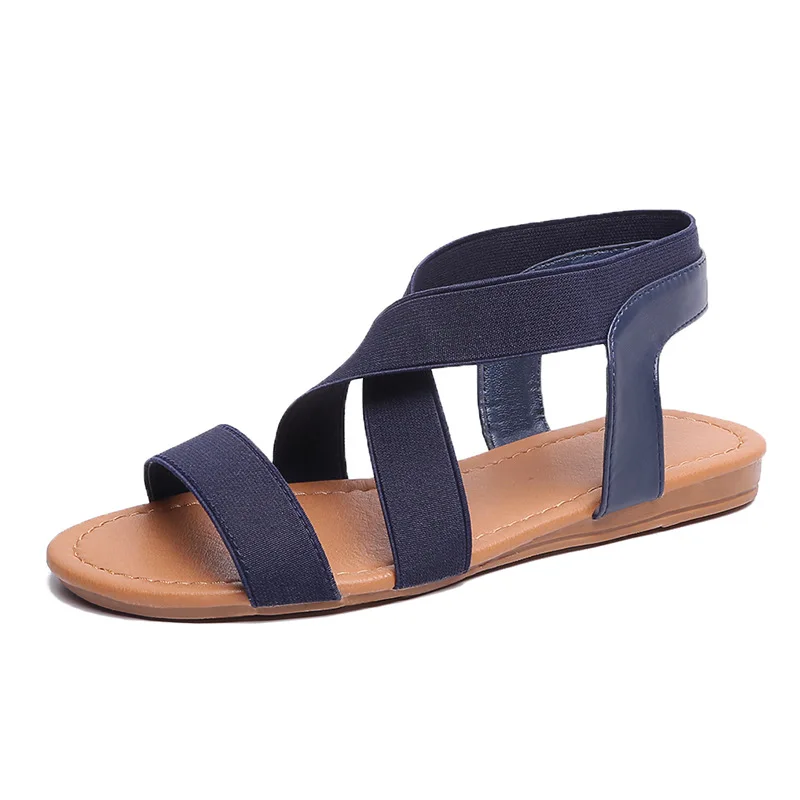 

Blue Roman Sandals Women Open Toe Strappy Gladiator Shoes Ladies Cute Sexy Flat Leather Sandals Female Summer Slip-on Streetwear