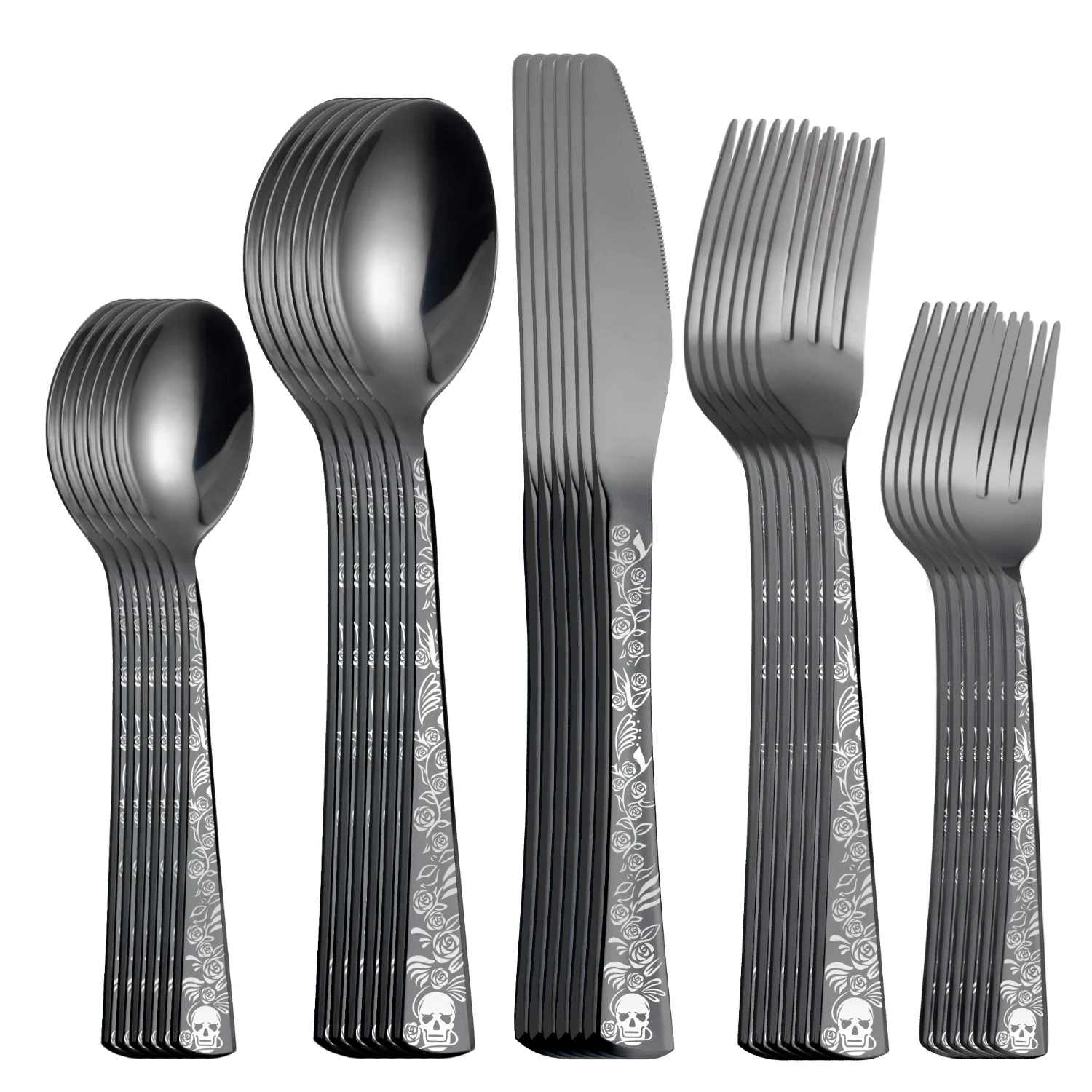 Посуда из нержавеющей стали 24/30/36 шт. ножи вилки ложки рисунки черепа и розы для