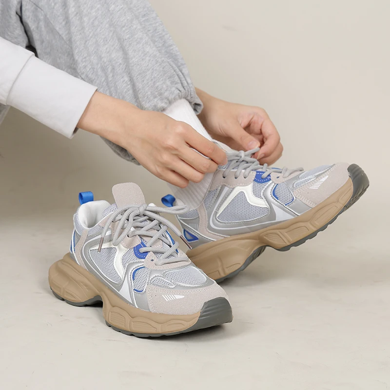 Taoffen Casual Sneakers For Women Thick Sole Breathable Mesh Tennis Ladies Running Shoes Fashion Wedge Sneakers Sports Trainers