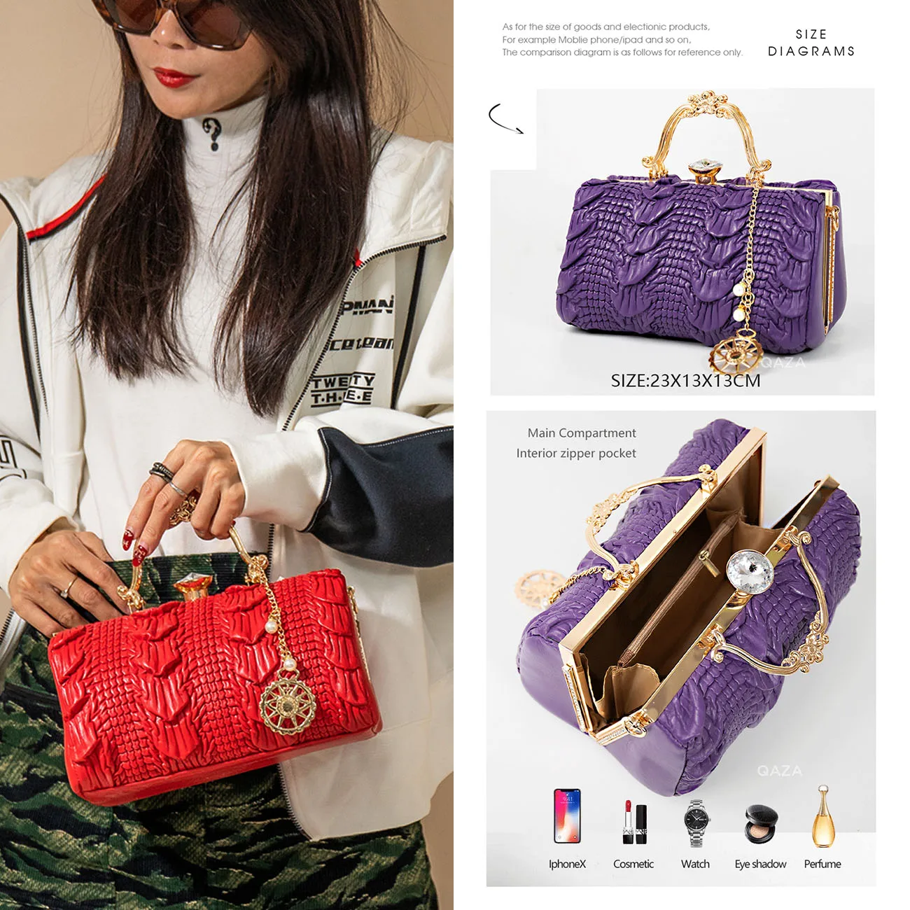 2023 New Luxury  PU Leather Bag for Women Casual Tote High Qualtiy Patent Leather Shoulder Purses Elegant Dinner Noble Purse