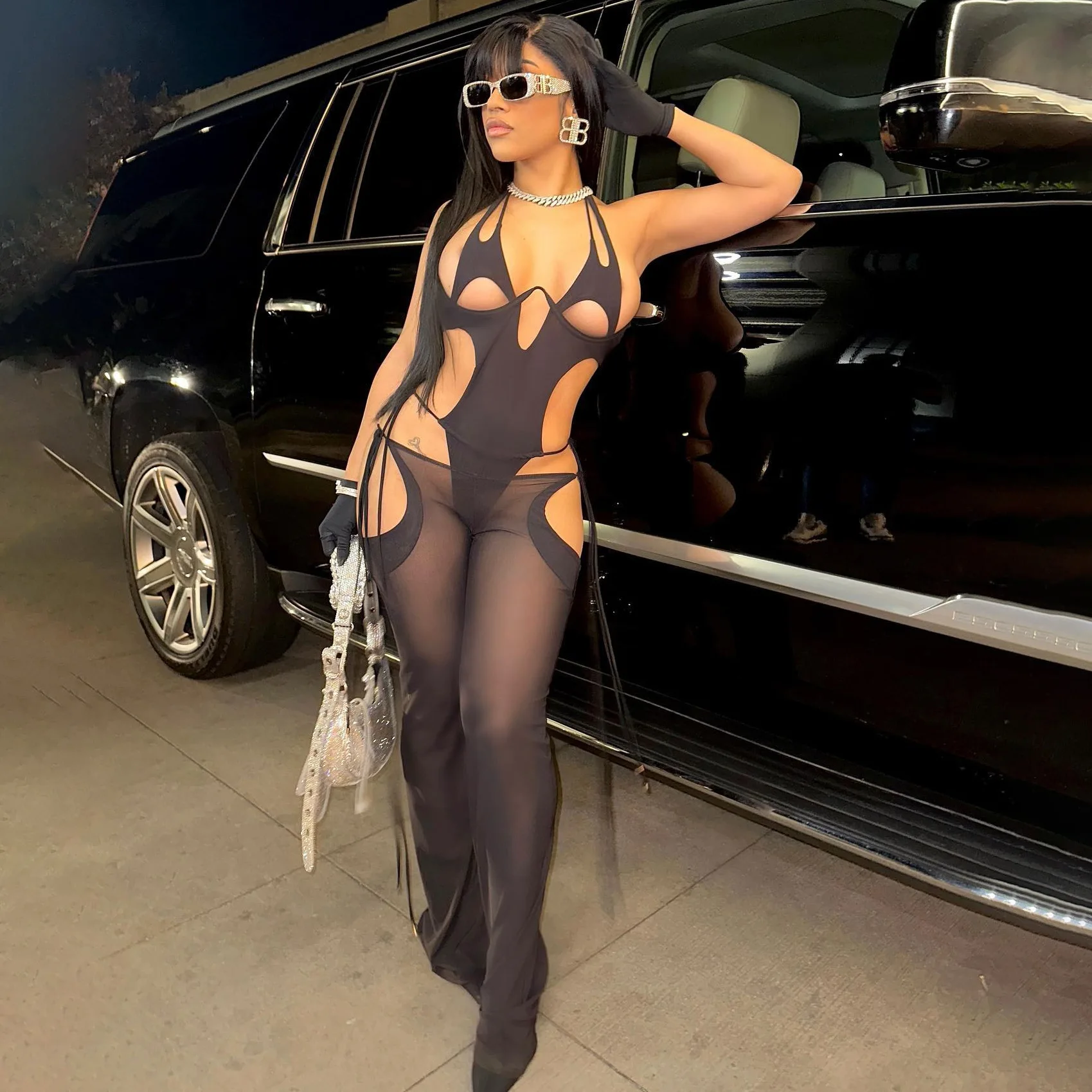 

Sexy See Through Mesh Two Piece Pant Set Outfits Women Summer Fashion Clothes Club Y2K Streetwear Hollow Out 2 Piece Pant Sets