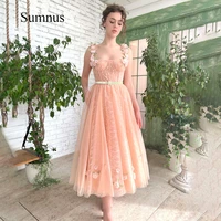 nude pink prom dresses 3d flowers straps sweetheart party gown tulle lace a line evening dress with belt formal graduation gowns