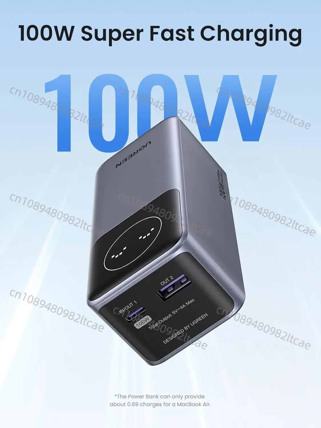 Блок питания UGREEN Nexode 12000 мАч 100 Вт PD быстрое зарядное устройство портативное