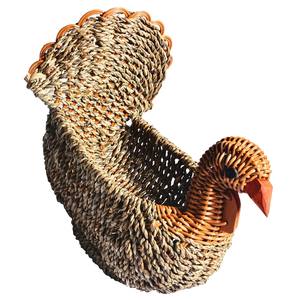 

Turkey Shaped Desktop Decorative Sundries Container Storage Basket Woven Basket Sundries Holder Desktop Snack Organizer
