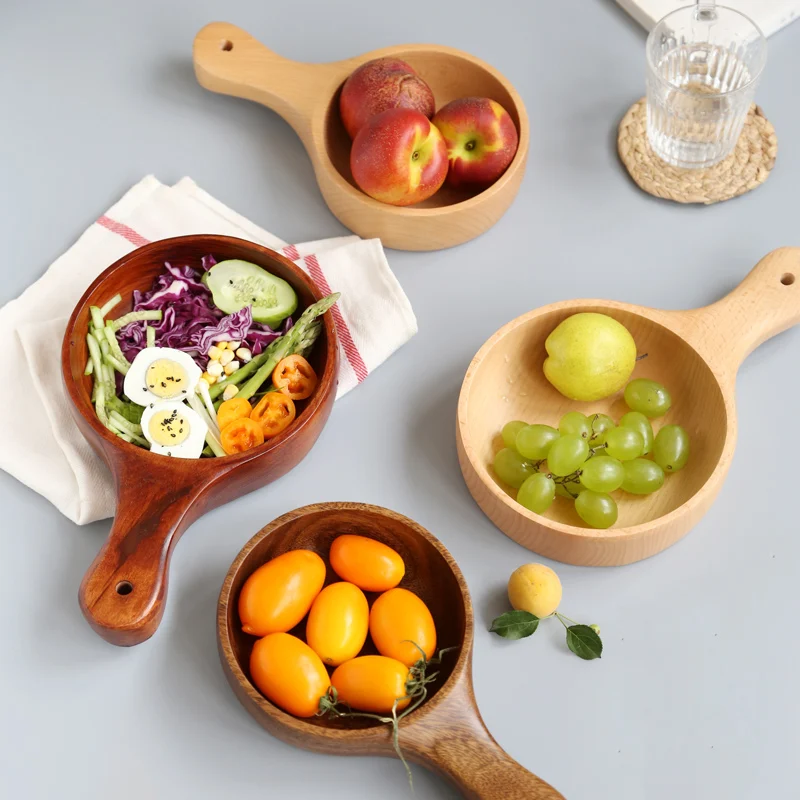 

Japanese birch handle bowl solid wood bowl handle salad bowl wood fruit bowl pickle bowl watery broccoli bowl Rounded