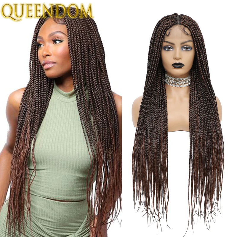Ombre Synthetic Full Lace Braided Wigs 36 Inch Long Knotless Box Braid Frontal Wig Brown Full Lace Box Braids Lace Front Wigs