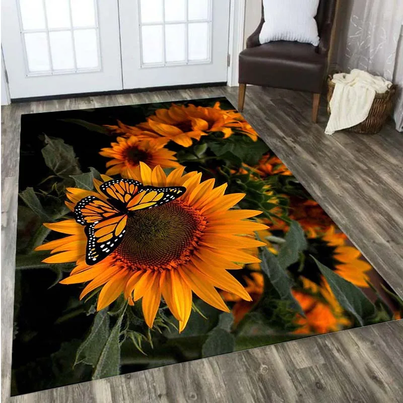 

3D Sunflower Butterfly Landscape Pattern Living Room Rugs Non-Slip Hallway Bedroom Bathroom Mat Home Entrance Carpet Door Mat