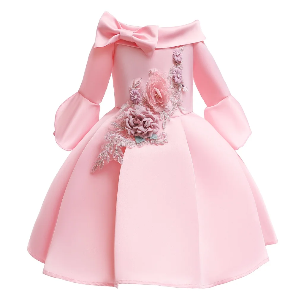 

2-10 Years Kids Girl Event Elegant Long Sleeve Prom Dress Off Shoulder Skirt Fashion Children's Festival Birthday Partywear