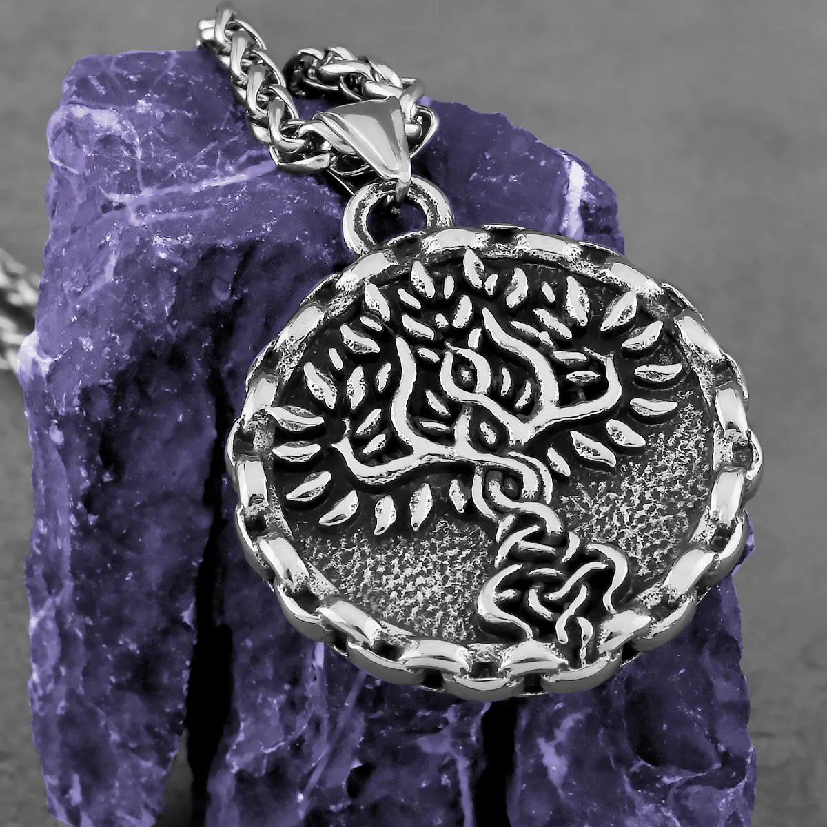 

Vintage Vikings Tree of Life Symbol Necklace Men's Nordic Amulet Hip Hop Pendant Necklace Fashion Charm Stainless Steel Jewelry