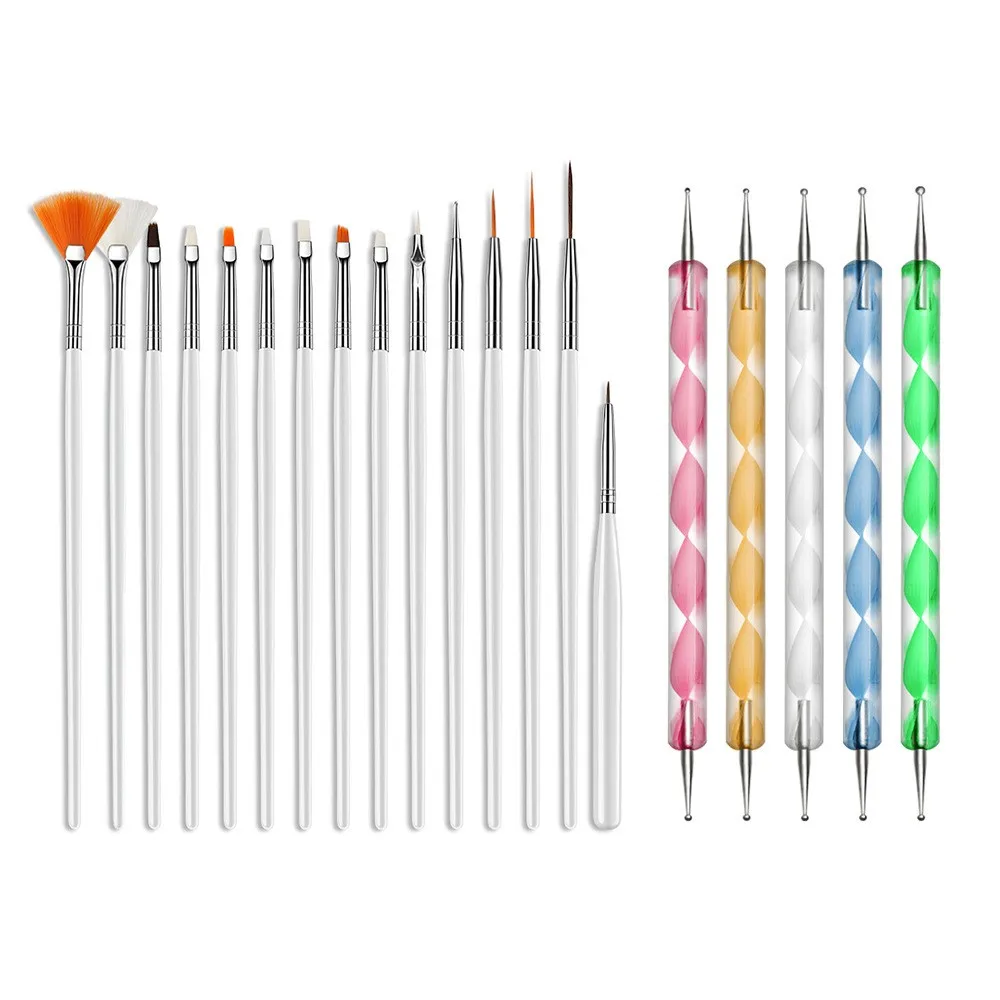 

5 Sets Nail Art Brush Design Tip Painting Drawing Carving Dotting Pen FlatFan Liner Acrylic Gel UV Polish Tool Manicure