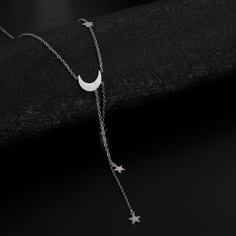 

Jeshayuan Romantic Sliver Moon And Star Long Pendant Necklace For Women Girls Birthday Gift Clavicle Chain Choker Neck Chain