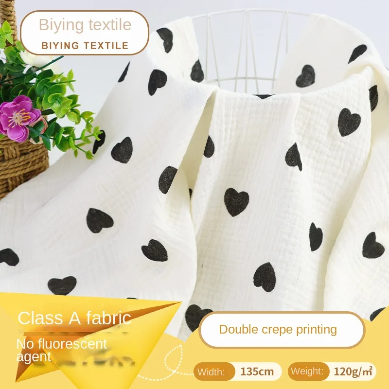 

500X135CMCotton Printed Double Crepe Love Printed Crepe Baby Saliva Towel Moon Pajamas Anti-mosquito Pants Fabric