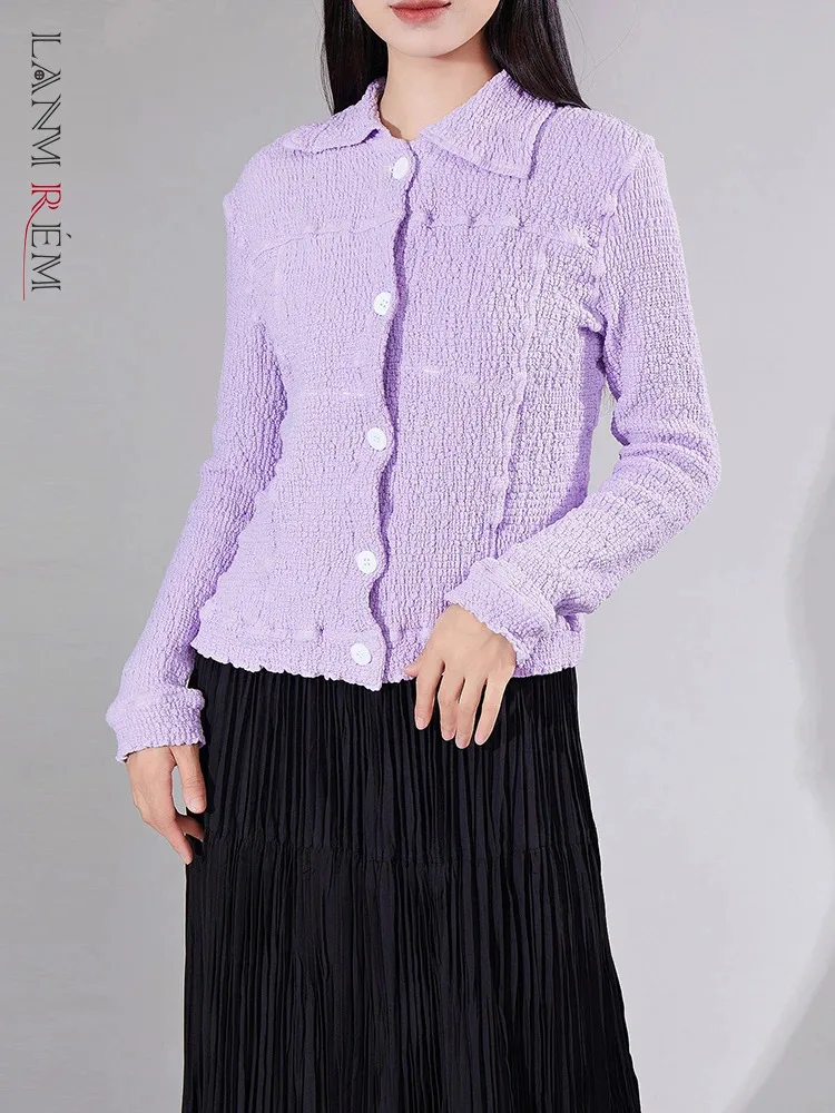 

LANMREM Высококачественная рубашка для женщин с отворотом, однобортная, с длинными рукавами, однотонная, тонкая, шикарная, универсальная, топ, новинка 2023, 2DA2221