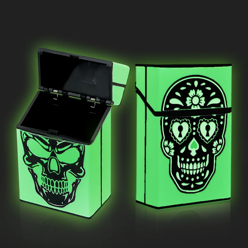 

Glow In The Dark Luminous Cigarette Case Box Cover Skull Poker Cigarette Herb Tobacco Box Holder Case Plastic Cigarette Box Case