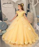 yellow flower girl dresses for wedding off the shoulder appliques pageant gowns first communion dresses for kids party dress