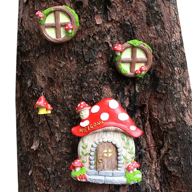 

Миниатюрная дверь в виде грибов, светящееся дерево, лица, декор для улицы с лампой, двор, искусство, садовая скульптура для украшения украшен...