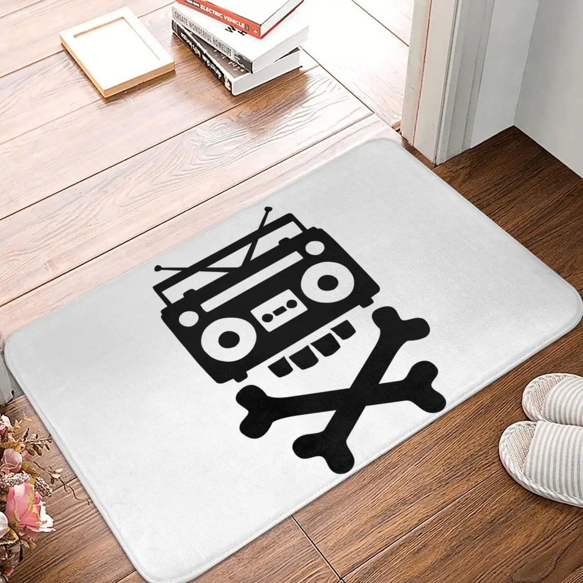 Skull With Cross Bones Black Boombox Boom Box Music Non-Slip Carpet Doormat Living Room Kitchen Mat Welcome Home Rug