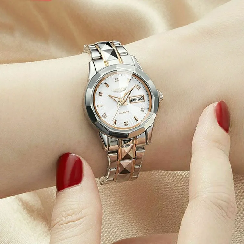 Trendy Double Calendar Double Butterfly Buckle Waterproof Night Glow Women's Watch As A Gift For Best Friends And Relatives