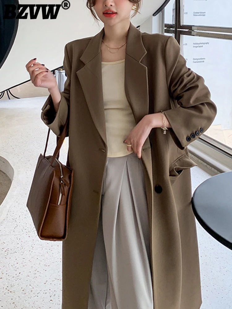 

BZVW Women's Long Blazer Coat 2023 Spring Autumn Temperament Fashion Office Lady Notched Collar Casual Suit Jacket Female Tide