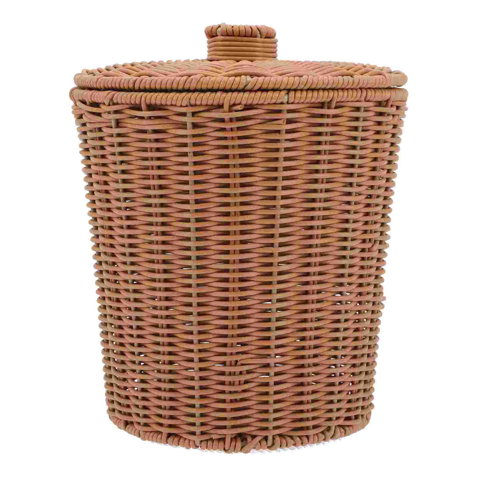 

Basket Trash Storage Waste Woven Can Bin Rattan Laundry Garbagebaskets Wicker Lid Container Round Clothes Office Hamper Rubbish