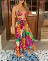 2022 summer womens new printed crop top and skirt sets