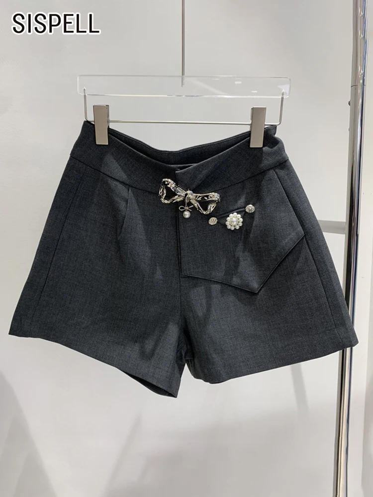 

SISPELL Korean Fashion Summer Short Pants For Women High Waist Patchwork Bowknot Loose Solid Shorts Female Clothing Style 2022