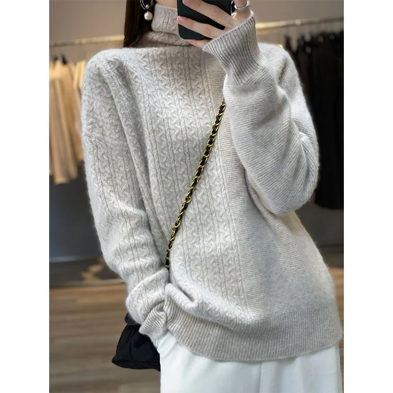 2023 Winter Sweater New Pullover Thickened High Collar 100% Pure Wool High-end Fashion Free Delivery Women's Sweater