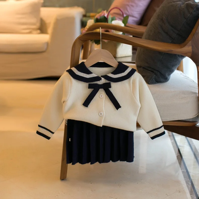 

MILANCEL Kids Clothing Set Girls Sweater and Pleated Skirt Suit Girls Knit Cardigans