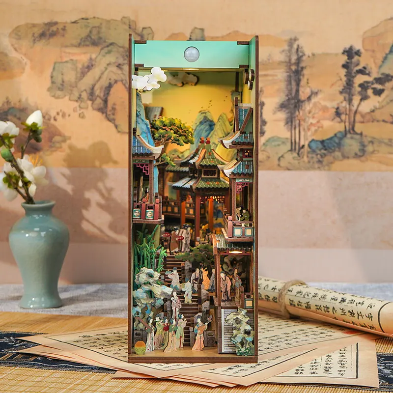 New Book Nook Chinese Architecture Alley Bookend Book Shelf Insert Bookcase DIY Assembled Building Toys for Girl Gift Casa