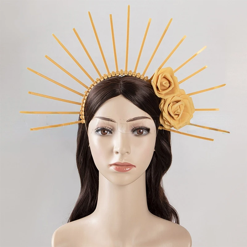 

Новинка подиумная Корона желтая две розы натуральная аура головной убор аксессуары для волос для женщин ювелирные кольца головной убор для...