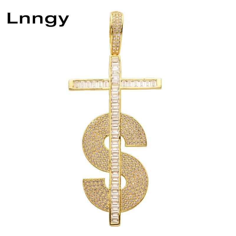

Подвеска-Багет Lnngy для мужчин и женщин, ювелирное украшение из желтого золота с кубическим цирконием в виде креста к доллару, чистое золото 10...