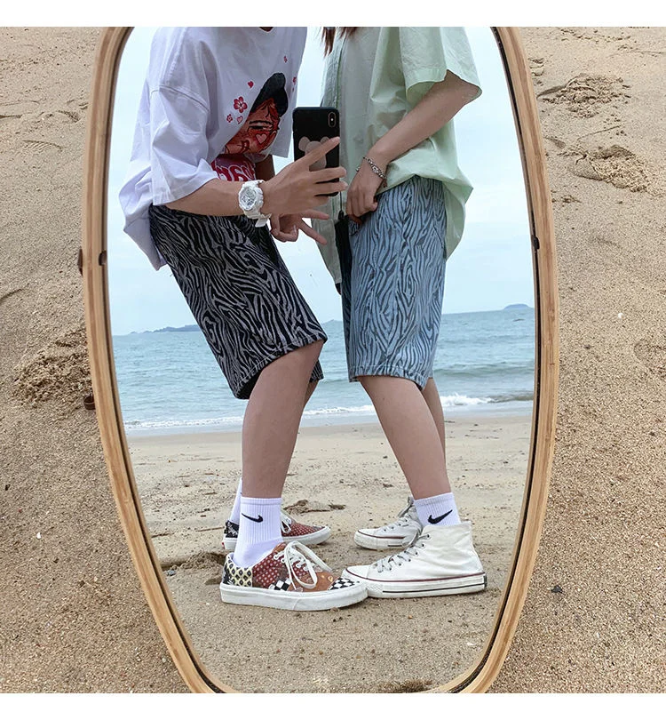 

Privathinker 2022 летние мужские шорты с принтом зебры большого размера свободные прямые модные брендовые брюки до колена Одежда для пар