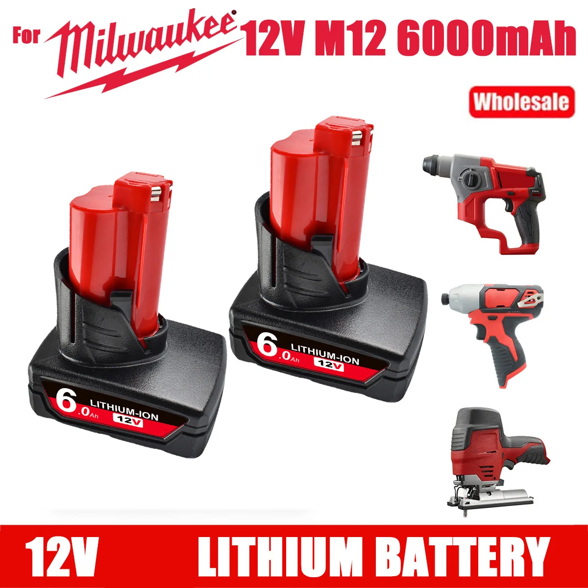 

For Milwaukee M12 XC 6000mAh For Milwaukee 12V Battery 48-11-2412 48-11-2430 48-11-2440 48-11-2401 48-11-2460