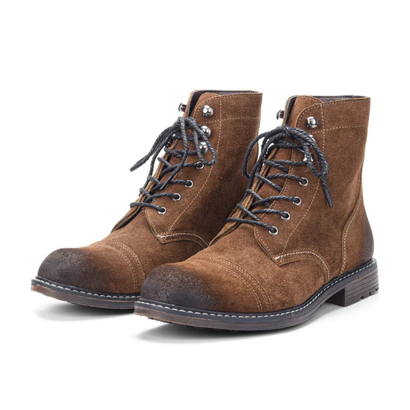 

Ботинки мужские из натуральной кожи, брендовые Дизайнерские ботильоны ручной работы в стиле ретро, замшевые ботинки из воловьей кожи, обувь...