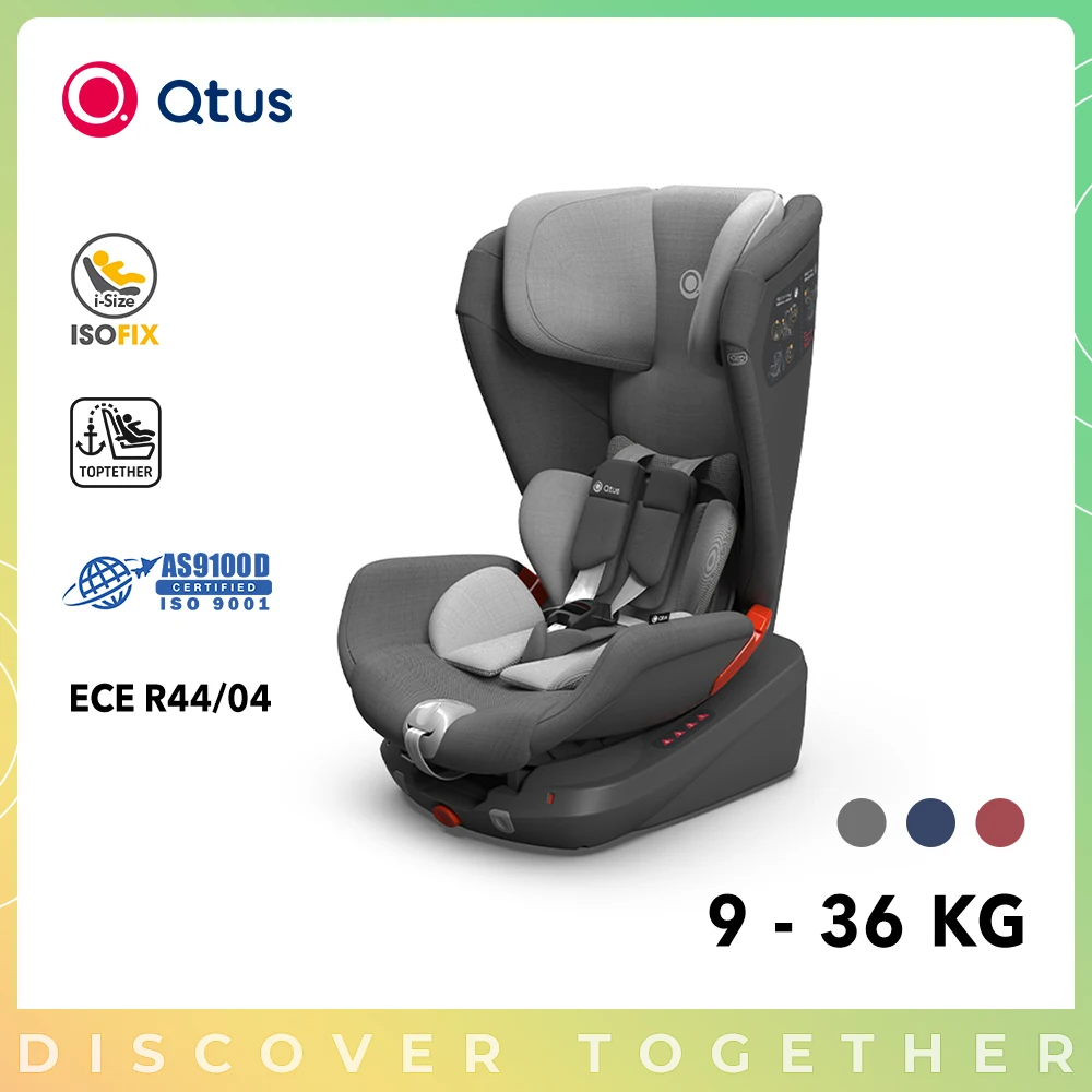 Qtus S1 ARMOR Baby Safty Car Seat - Ages 9 Moth to 12 Years - 9kg-36kg - ISOFIX+TOP TETHER- Avitation Materials - Raspberry Red