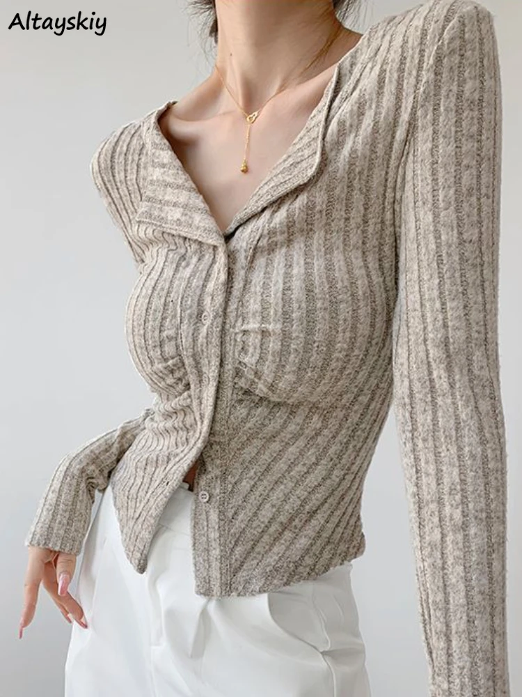 

Пуловеры женские тонкие винтажные универсальные трикотажные модные нежные свитера в Корейском стиле с длинным рукавом красивые классические чистые Y2k для девочек