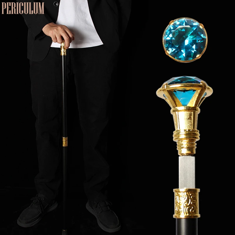 

Luxury Lake Blue Diamond Gold Handle Men Sword Walking Stick Women Hidden Sword Cane Lady Self Defense Walking Sticks