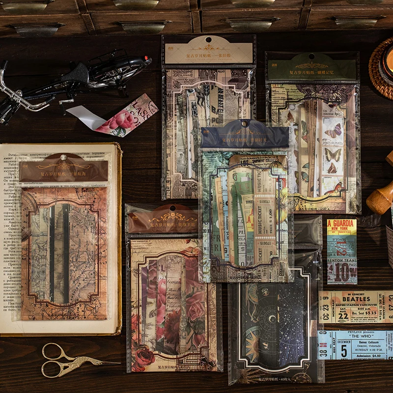 

40pcs/pack Vintage Decor Sticker Stationery Receipt Planner DIY Scrapbooking Collage Album junk journal Label Sticker