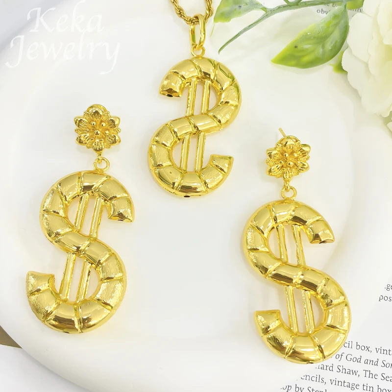 

18K Gold Plated Jewelry Set for Women Dollars Earrings Pendant Copper Necklace Wedding Party Jewelry Gift Classic Accessories