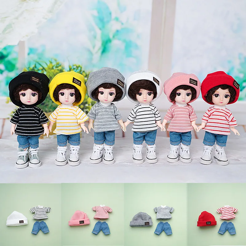 New 1/8 BJD Doll Clothes 16-17cm Doll Clothes Suit Hat Sweater Pant 3-piece Set Outfit baby toy clothes