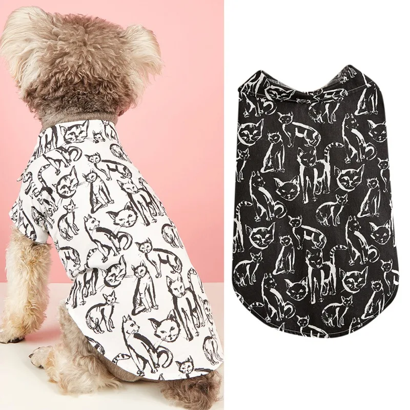 

Cute Cat Printed Dog Vest Summer Dog Clothes Pet T-shirt For Small Medium Dogs Accessories Puppy Cat Vest Cotton Apparel Costume
