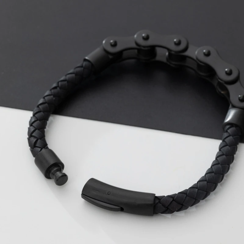 

Exquisite Personality Mechanical Bicycle Chain Woven Leather Bracelet Men's Creative Bicycle Jewelry Gift Accessories