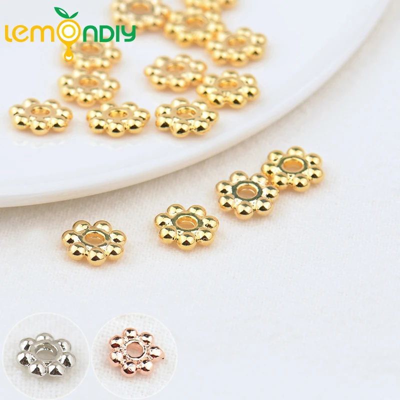 

(3506)20PCS 4MM 6MM 7MM 24K Gold Color Plated Brass Bracelets Flower Spacer Beads High Quality Diy Jewelry Accessories