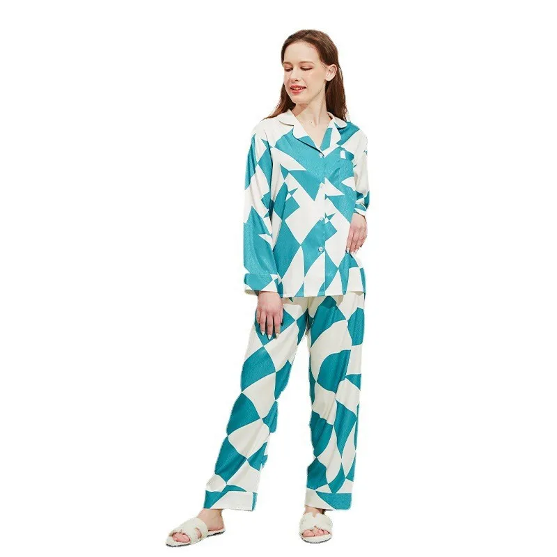 Elegant Patterns Women Silk Pajamas Set Autumn Winter Women Outfits Sleepwear Homewear Set Long Sleeves Nightwear
