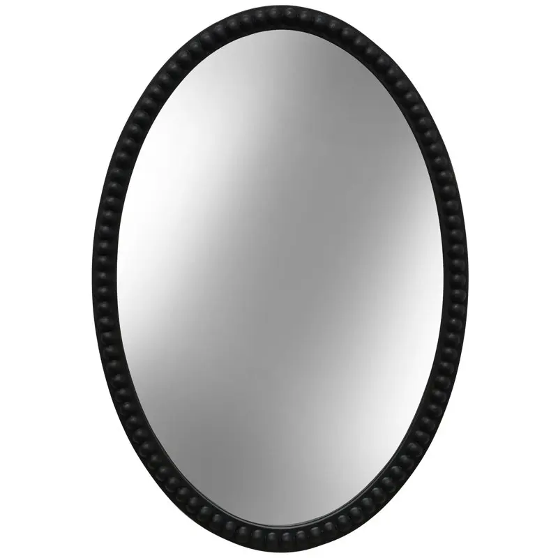 

Oval Wood Frame Mirror with Beaded Trim