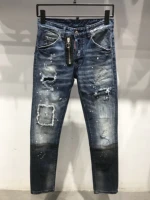 new d2 mens trend ripped patch jeans dsquared2 fashion side zipper jeans boyfriend gift distressed streetwear 44 50 9615