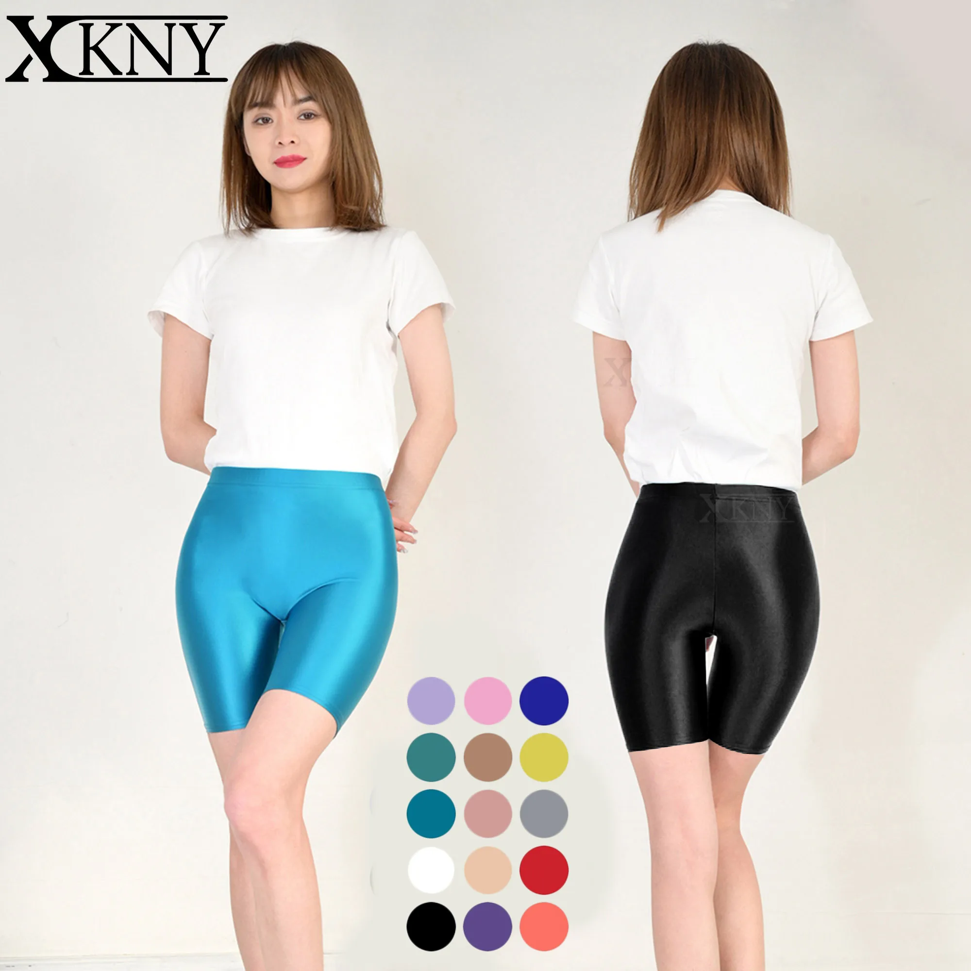 XCKNY satin smooth opaque pantyhose bright wet tights sexy silk oil glossy Seamless front crotch slim high waisted swim shorts