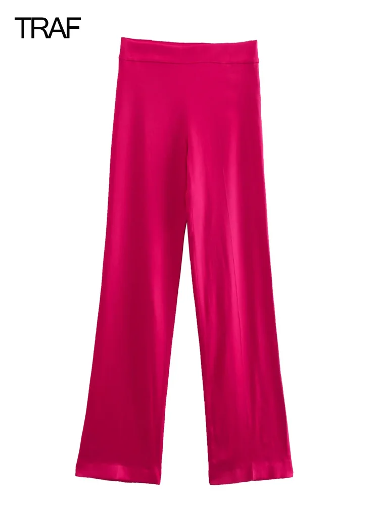 

Брюки TRAF женские с широкими штанинами, повседневные Модные шикарные и элегантные мешковатые штаны с завышенной талией, розово-красные, лето...