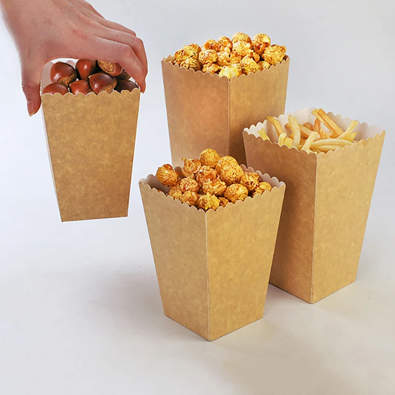 10 Pcs Kraft Popcorn Box Pop Snack Fries Cup Party Disposable Tableware