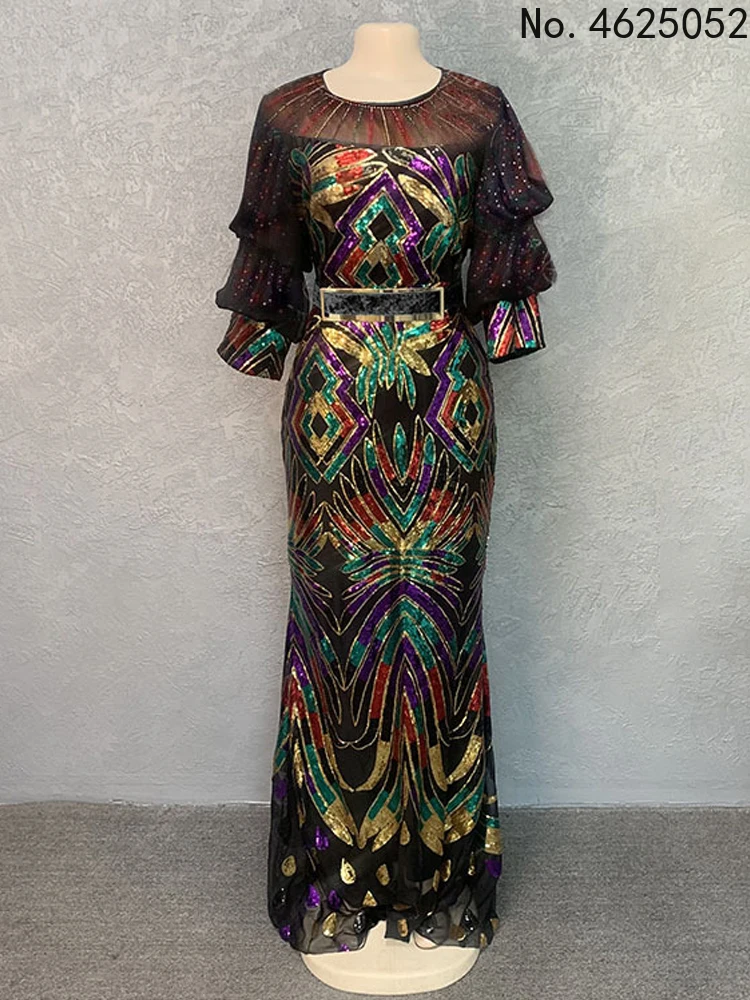 

African Dresses for Women 2022 Color Sequin Diamond Luxury Long Maxi Dress Summer African Clothes Robe African Clothing